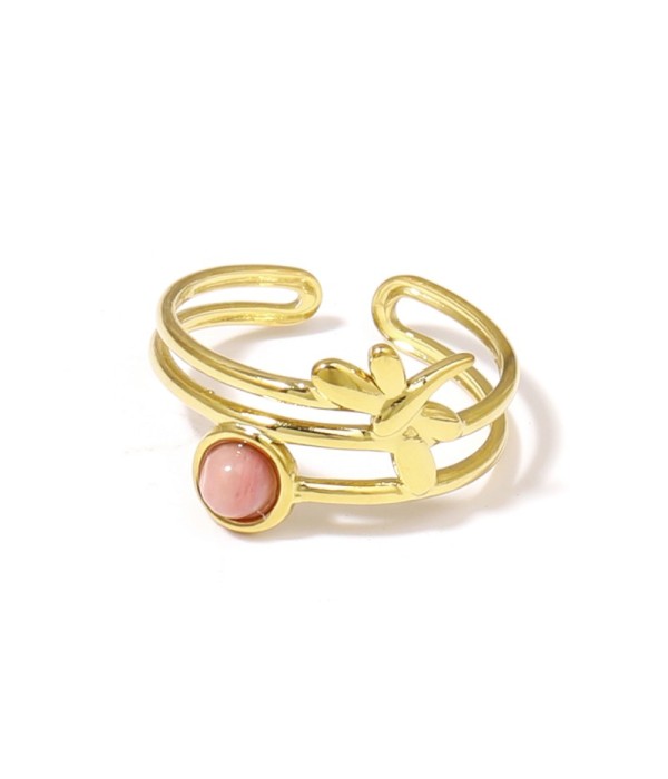 Anillo dorado de libélula con piedra