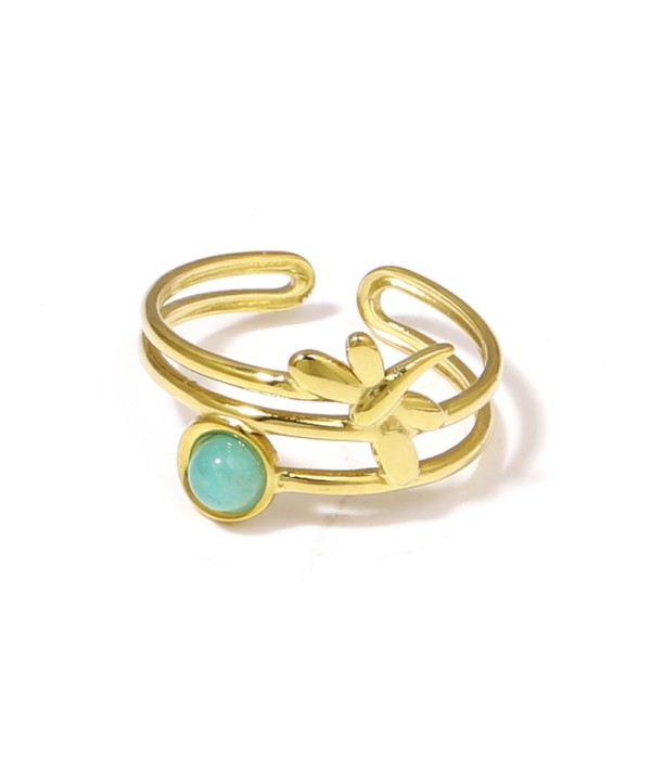 Anillo dorado de libélula con piedra