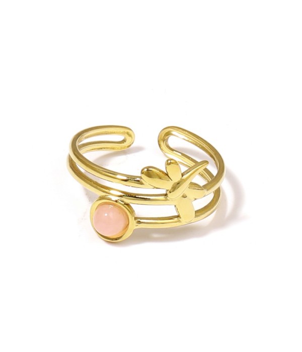 Anillo dorado de libélula con piedra