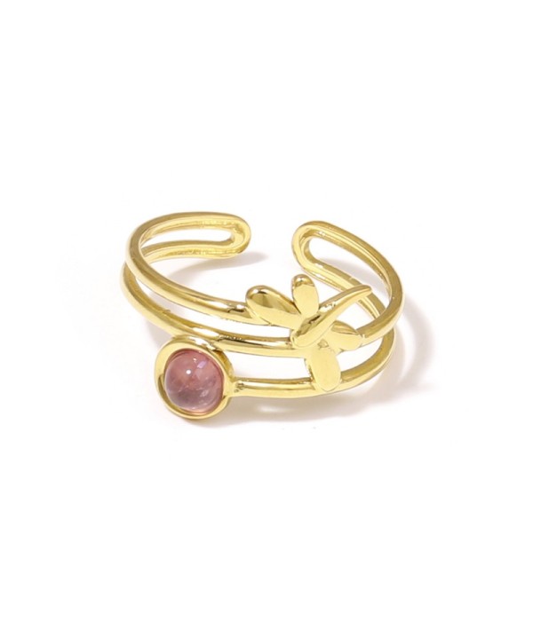 Anillo dorado de libélula con piedra