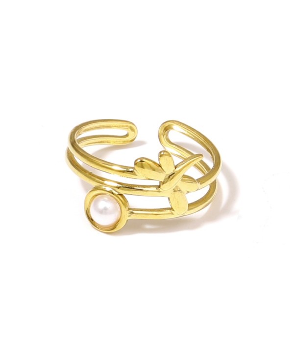 Anillo dorado de libélula con piedra