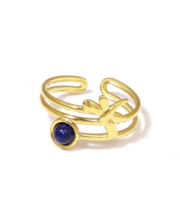 Anillo dorado de libélula con piedra