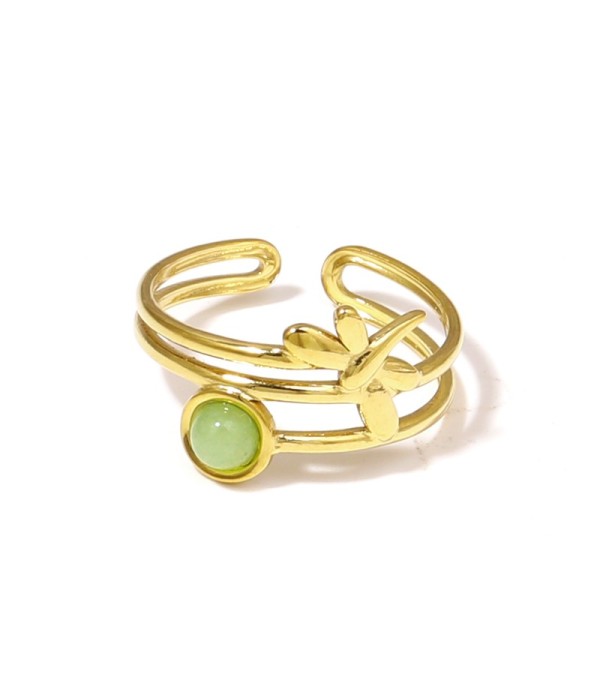 Anillo dorado de libélula con piedra