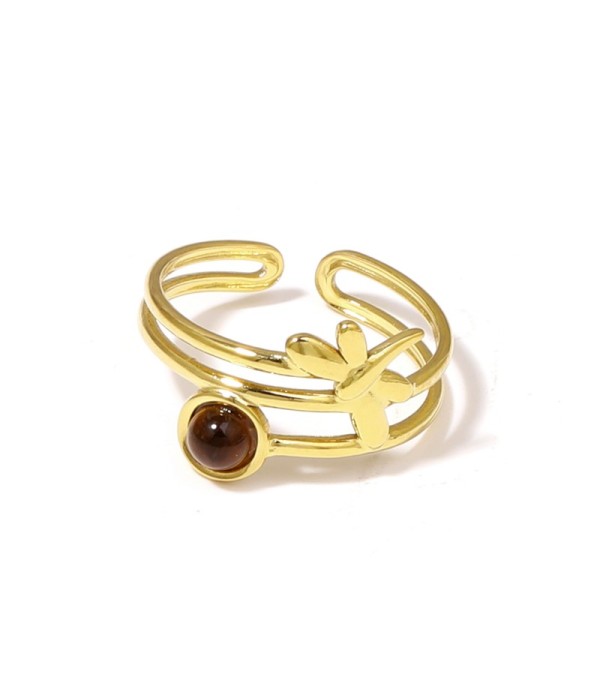 Anillo dorado de libélula con piedra