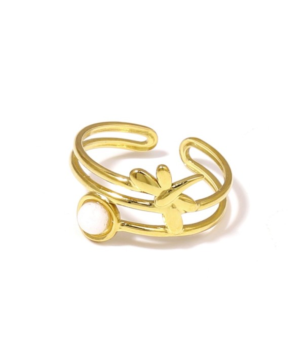 Anillo dorado de libélula con piedra