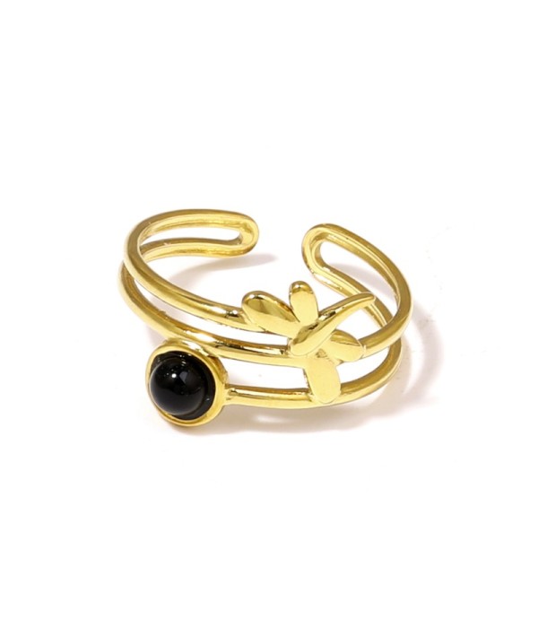 Anillo dorado de libélula con piedra