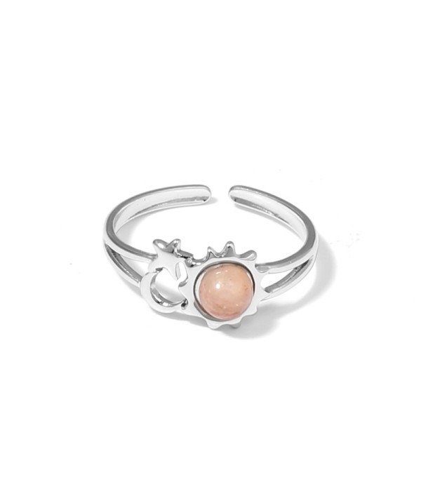 Anillo plateado de sol, luna y estrella con piedra