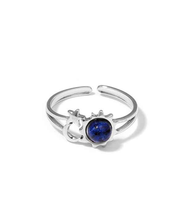 Anillo plateado de sol, luna y estrella con piedra