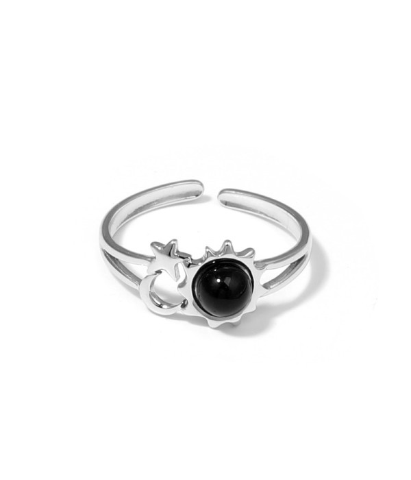 Anillo plateado de sol, luna y estrella con piedra
