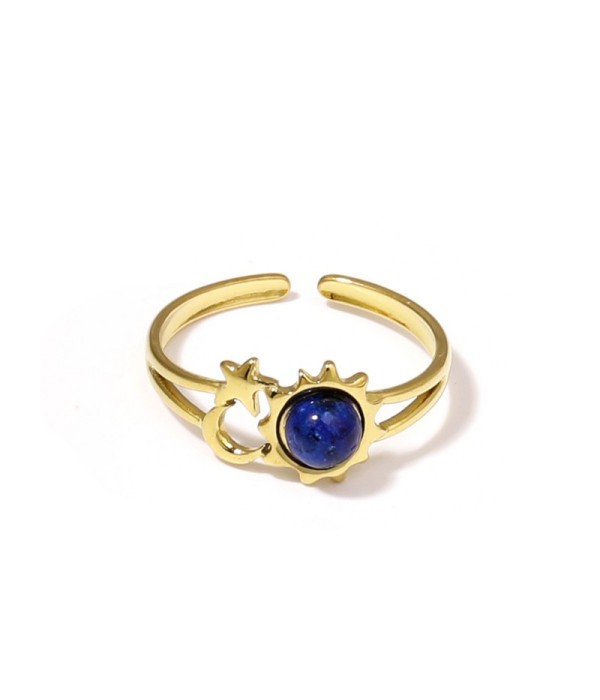 Anillo dorado de sol, luna y estrella con piedra