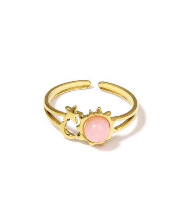 Anillo dorado de sol, luna y estrella con piedra