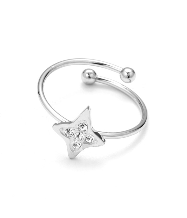 Anillo abierto de estrella de cruz con circonitas