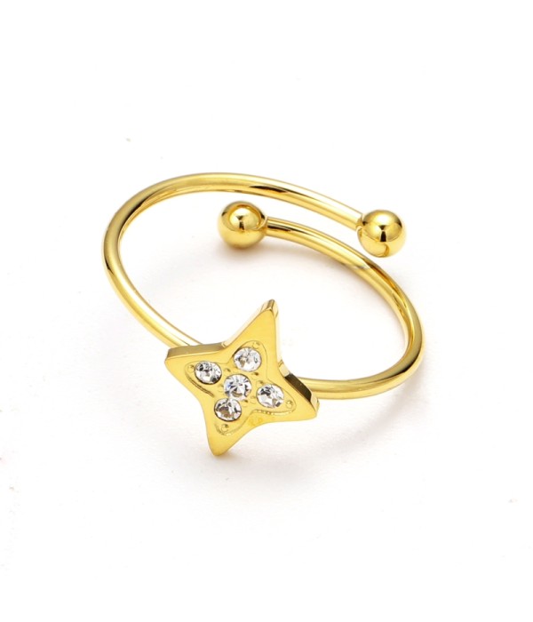 Anillo abierto de estrella de cruz con circonitas