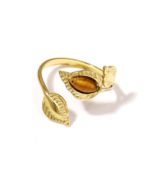 Anillo dorado de hojas con piedra