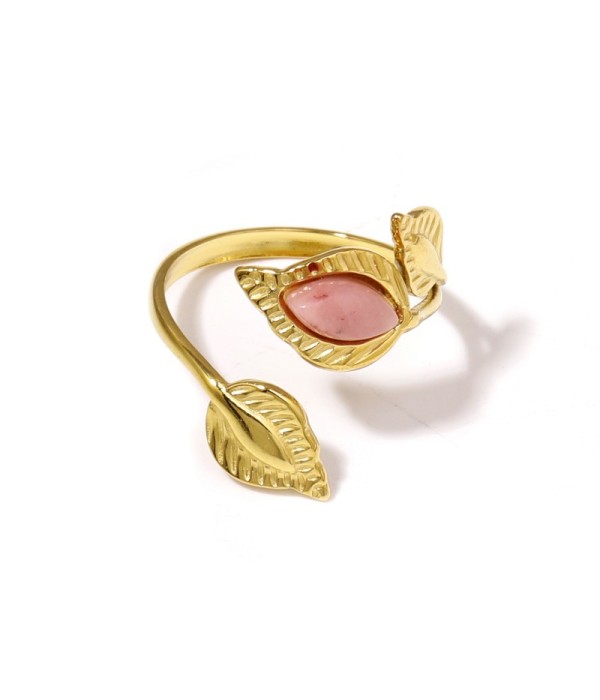 Anillo dorado de hojas con piedra