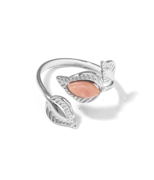 Anillo plateado de hojas con piedra