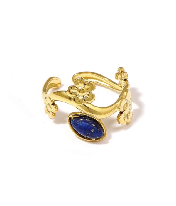 Anillo dorado de flores con piedra