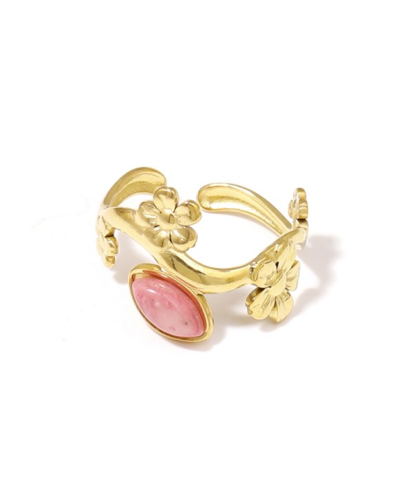 Anillo dorado de flores con piedra