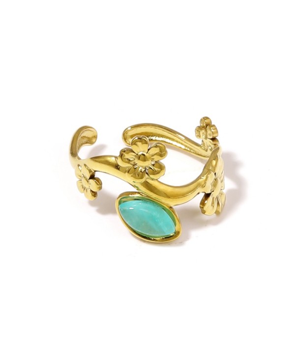 Anillo dorado de flores con piedra 2