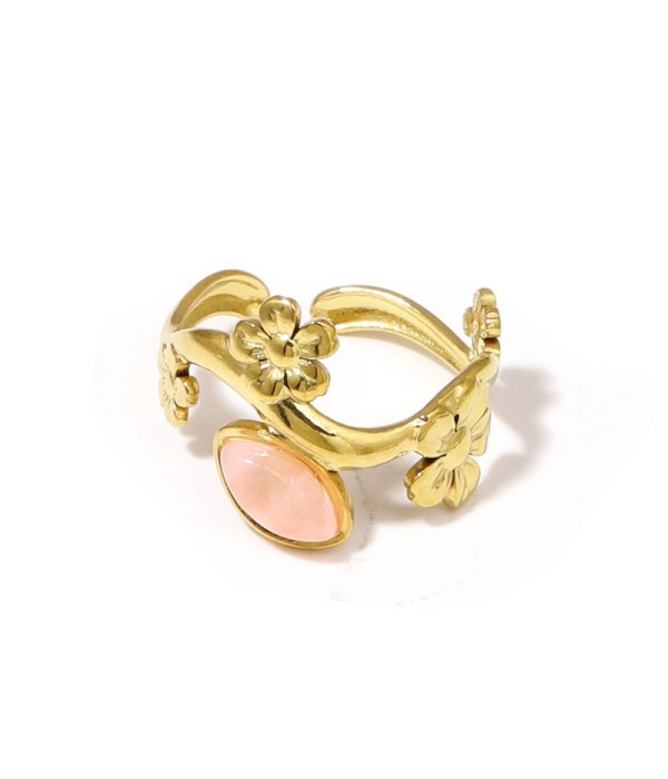 Anillo dorado de flores con piedra