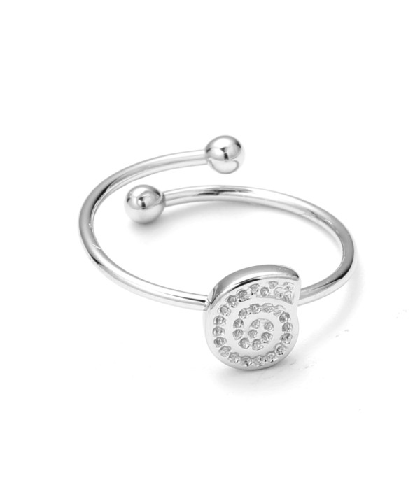 Anillo abierto plateada de concha con circonitas