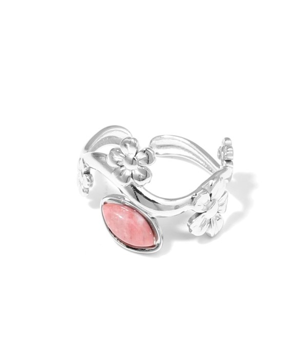 Anillo plateado de flores con piedra
