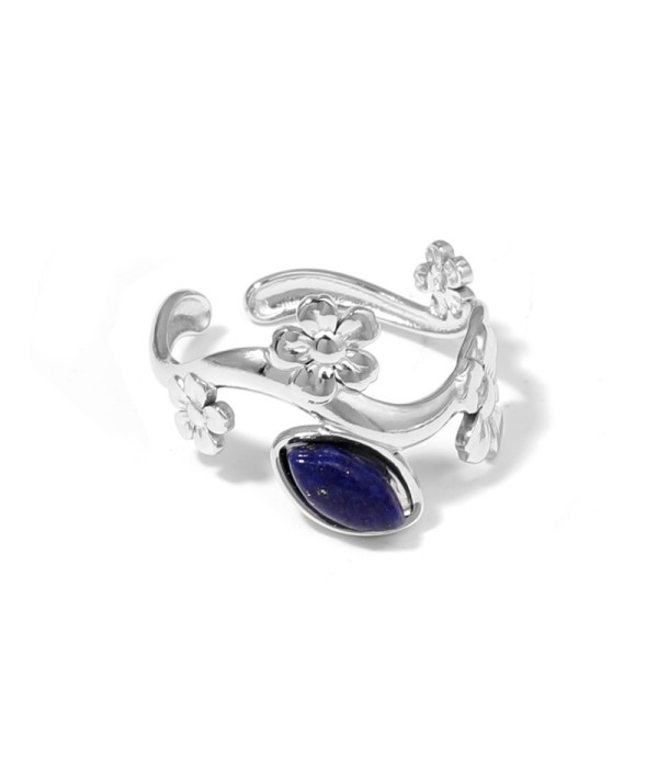 Anillo plateado de flores con piedra