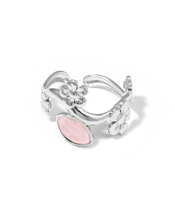 Anillo plateado de flores con piedra