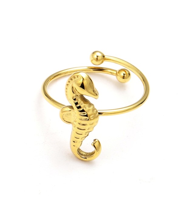 Anillo abierto dorado de caballito del mar