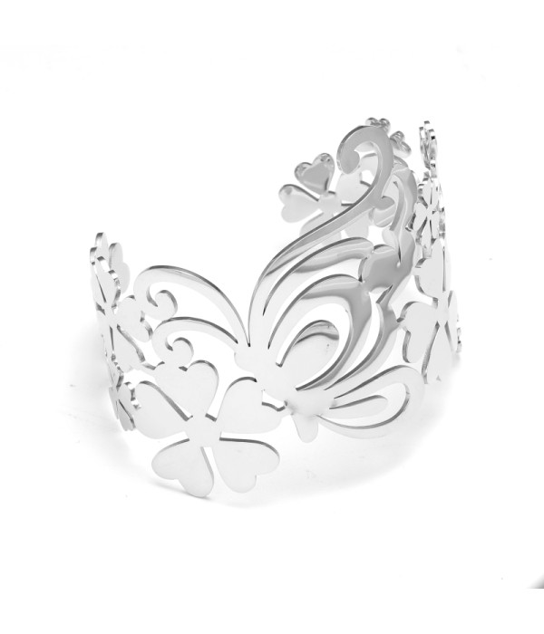 Brazalete ancho plateado de padrón floral