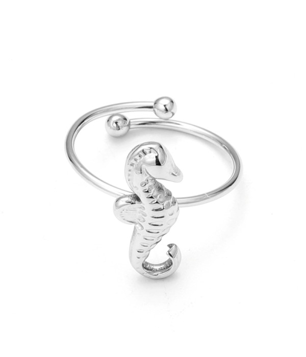 Anillo abierto plateado de caballito del mar