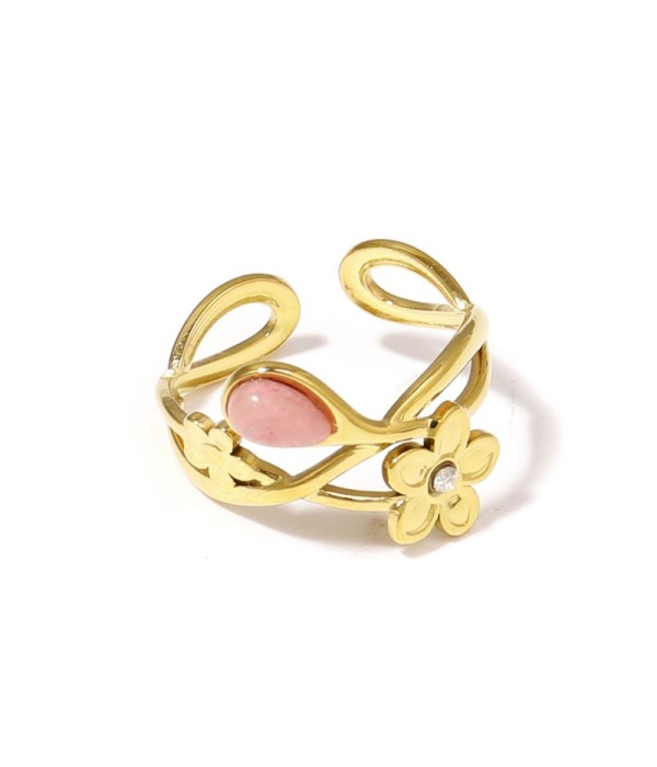 Anillo dorado de flores con piedra