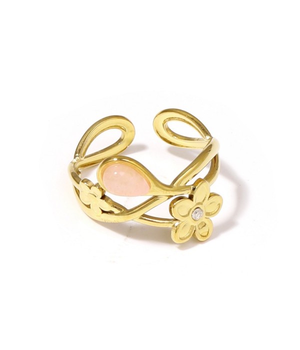 Anillo dorado de flores con piedra