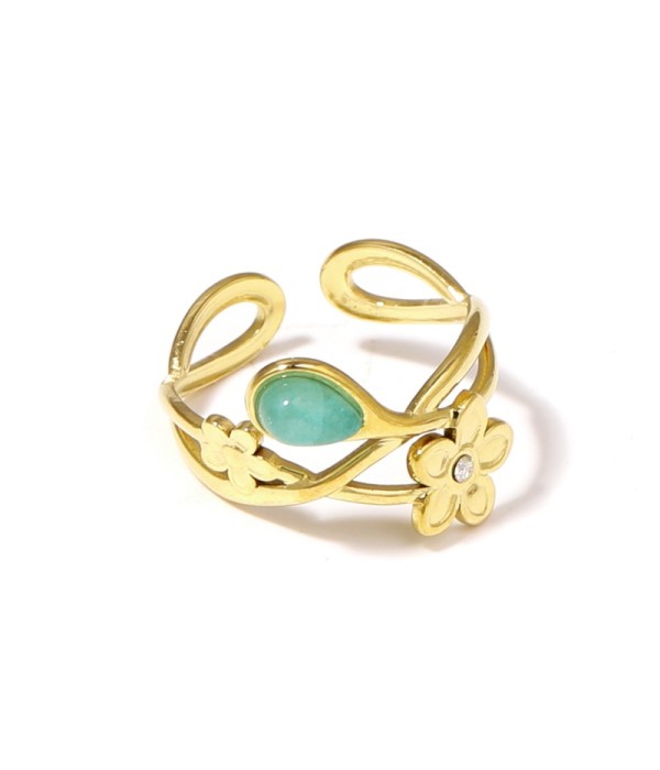 Anillo dorado de flores con piedra