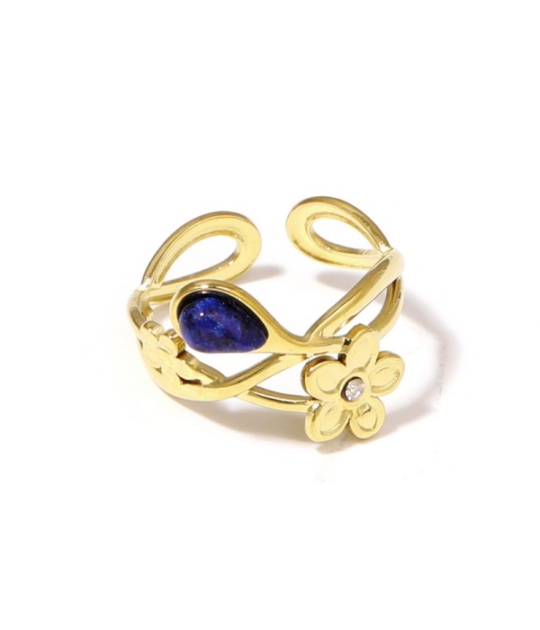 Anillo dorado de flores con piedra