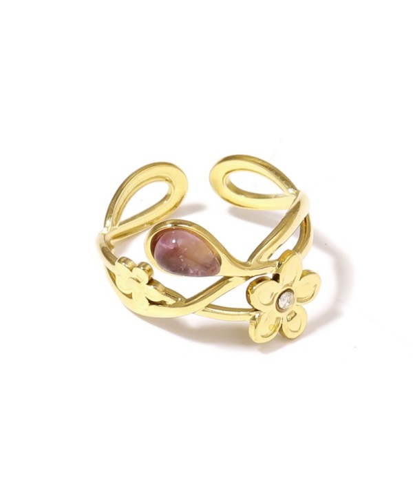 Anillo dorado de flores con piedra