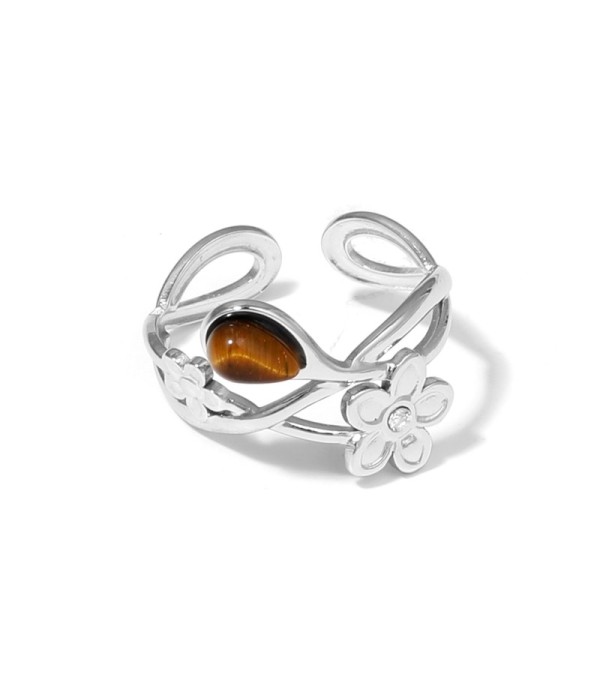 Anillo plateado de flores con piedra