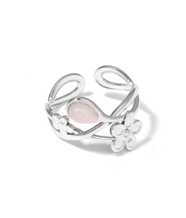 Anillo plateado de flores con piedra
