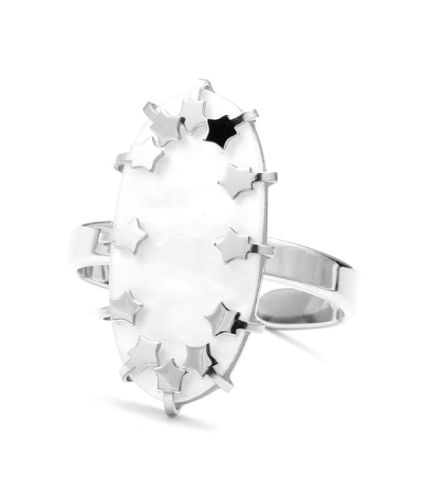 Anillo abierto plateado de óvalo