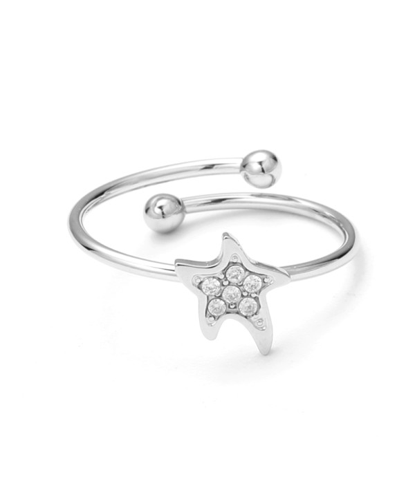 Anillo abierto de estrella del mar con circonitas