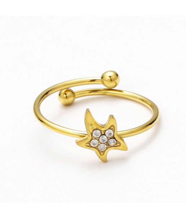 Anillo abierto de estrella del mar con circonitas