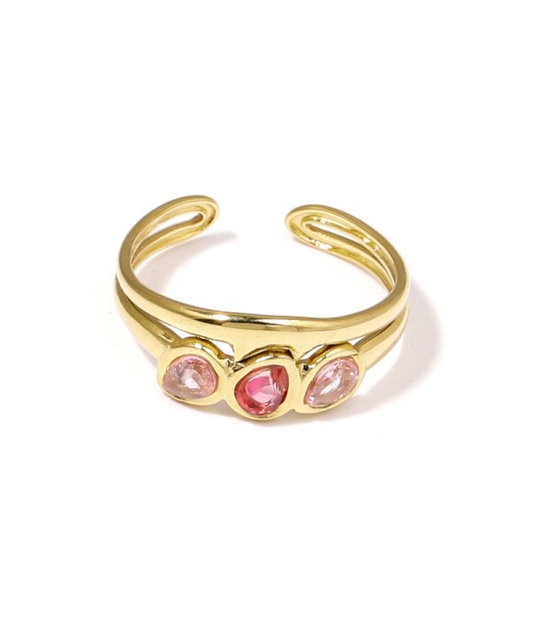 Anillo dorado con tres circonitas de colores