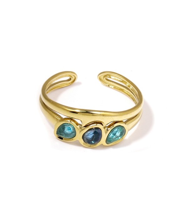 Anillo dorado con tres circonitas de colores