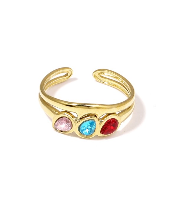 Anillo dorado con tres circonitas de colores