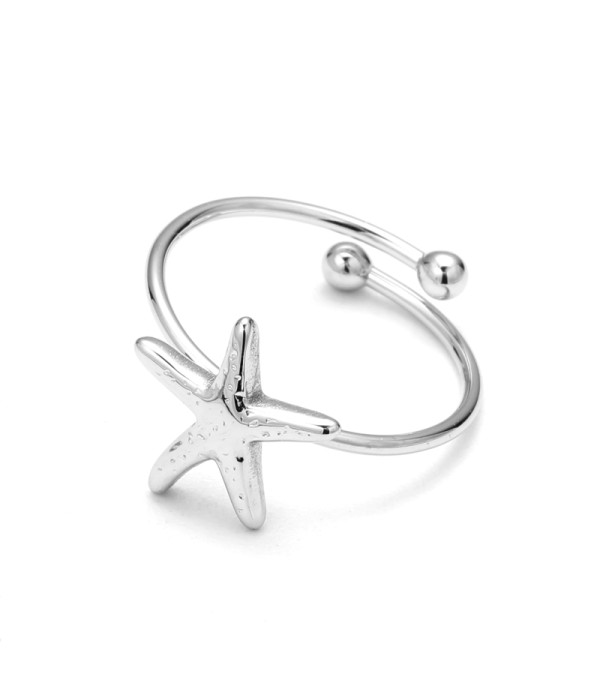 Anillo abierto plateado de estrella del mar