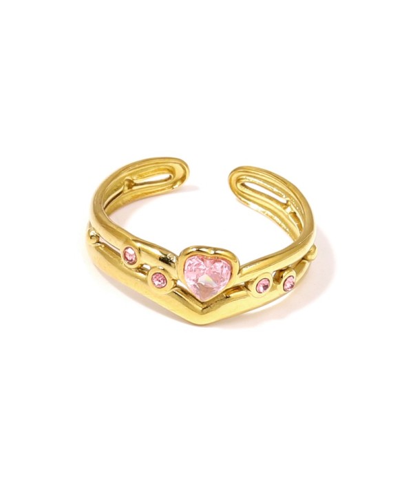 Anillo dorado con circonita en forma de corazón