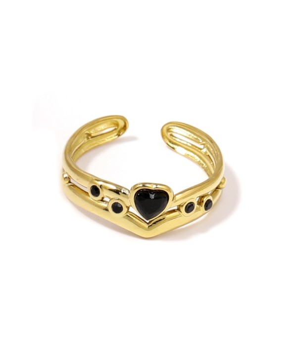 Anillo dorado con circonita en forma de corazón 2