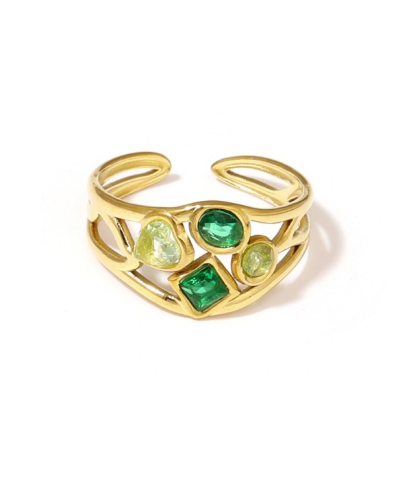 Anillo dorado con circonitas y formas geométricas