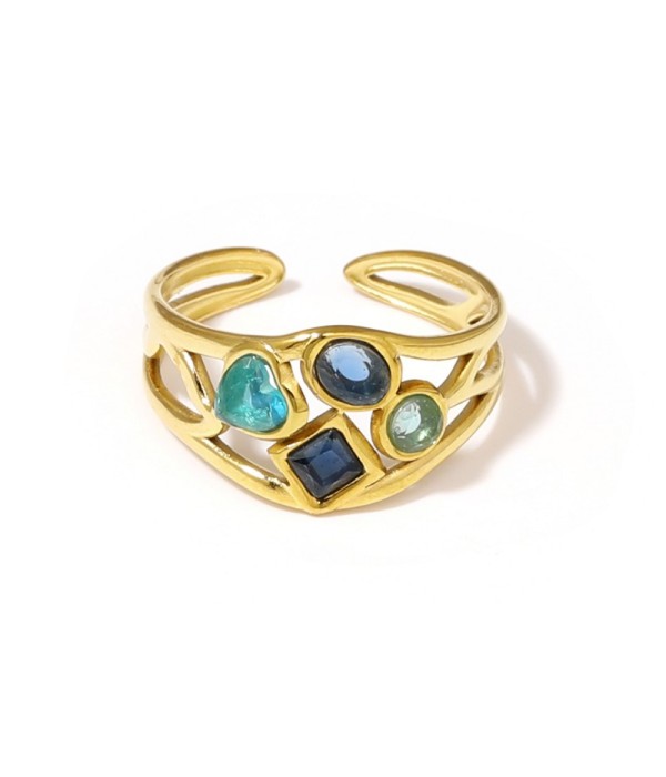 Anillo dorado con circonitas y formas geométricas