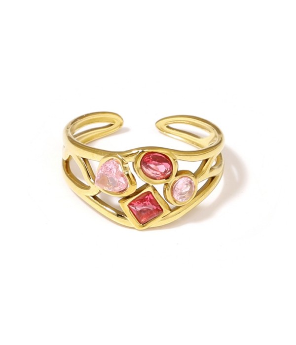 Anillo dorado con circonitas y formas geométricas